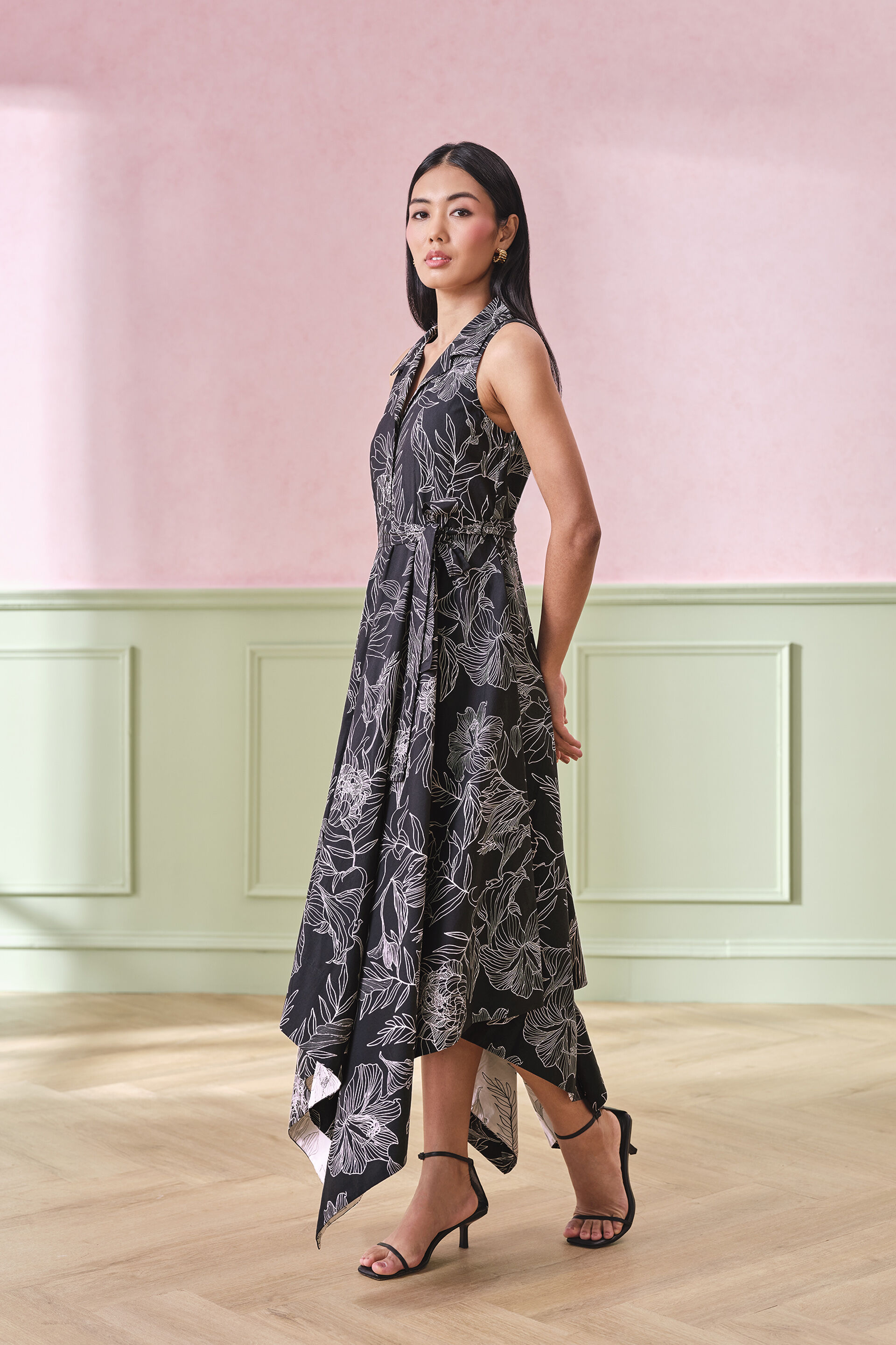 Stardust Blossom Cotton Dress, Black, image 3